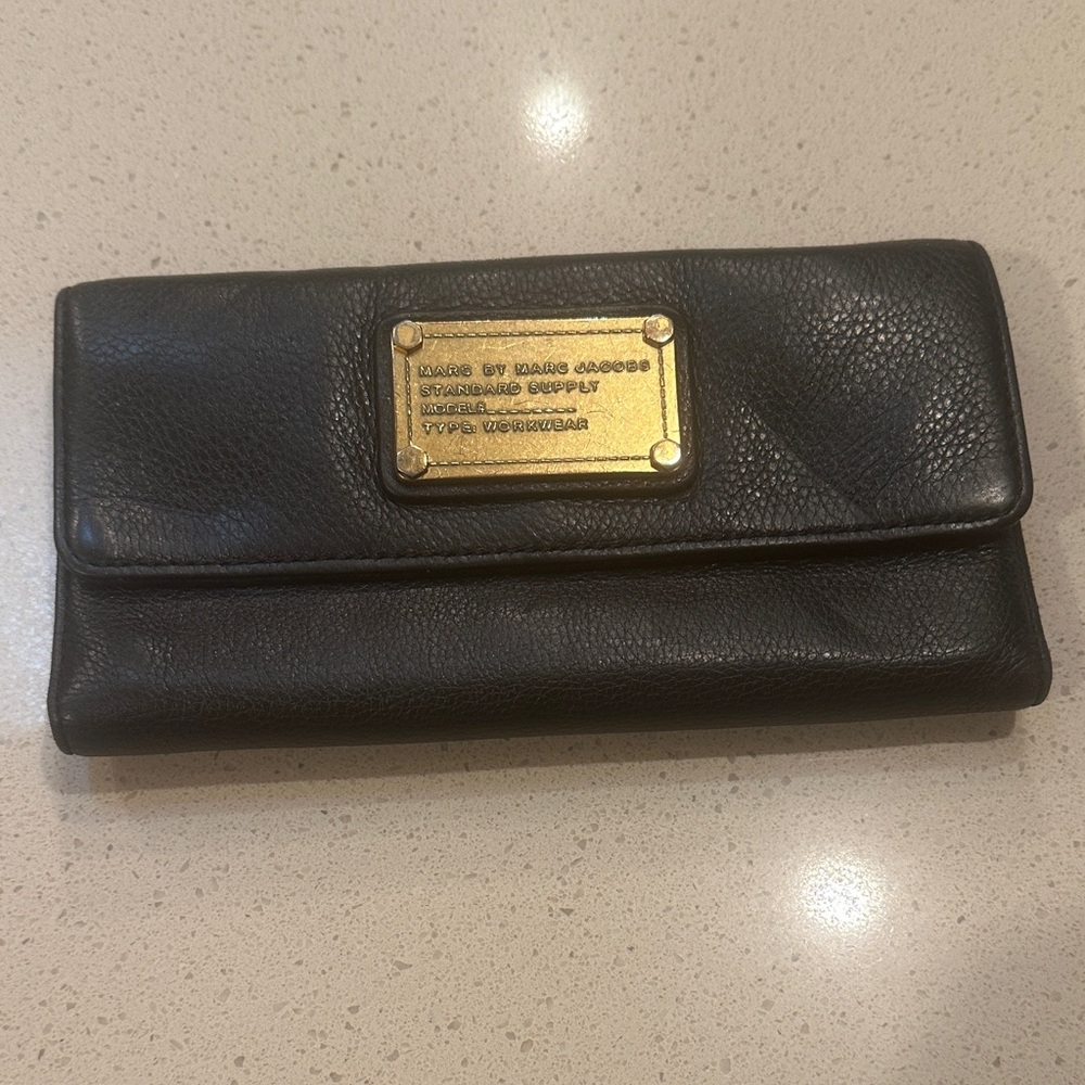 Marc Jacobs Black bi fold wallet with Gold Accents